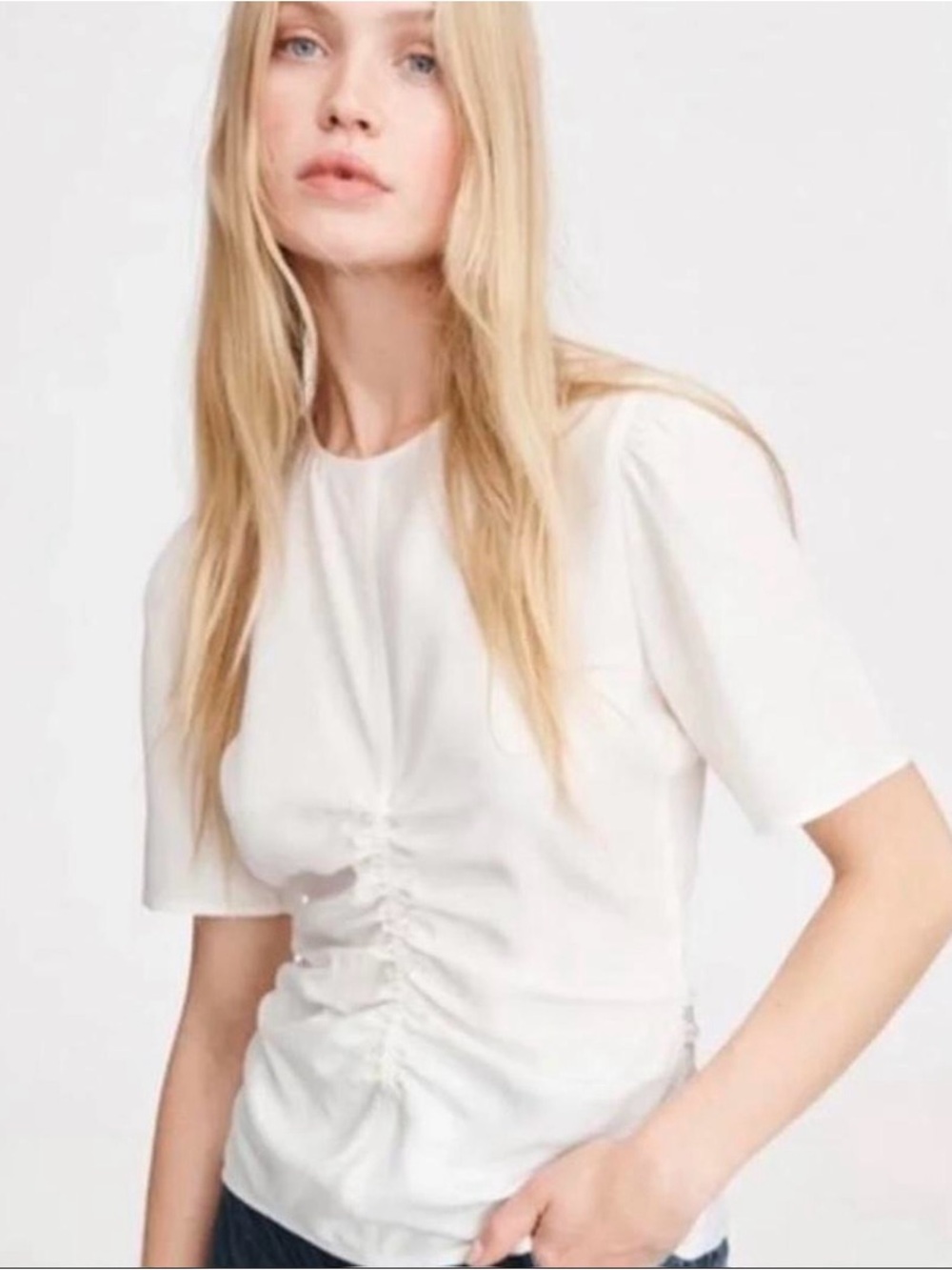 rag & bone White Short Sleeve Ruched Front Tee